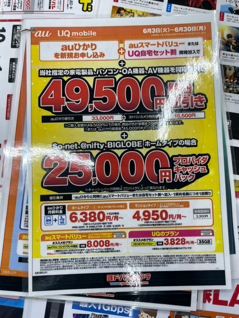 ヨドバシカメラ auひかり 6月