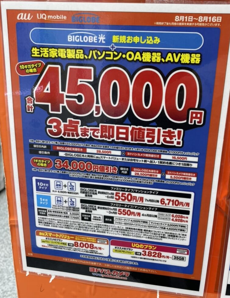 ヨドバシカメラ　ビッグローブ光　2026.08