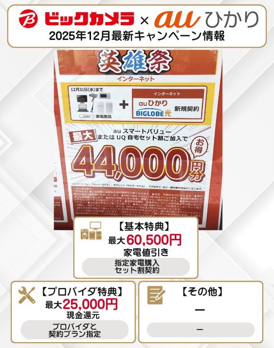 ビッグカメラ auひかり 2025年12月のキャンペーン