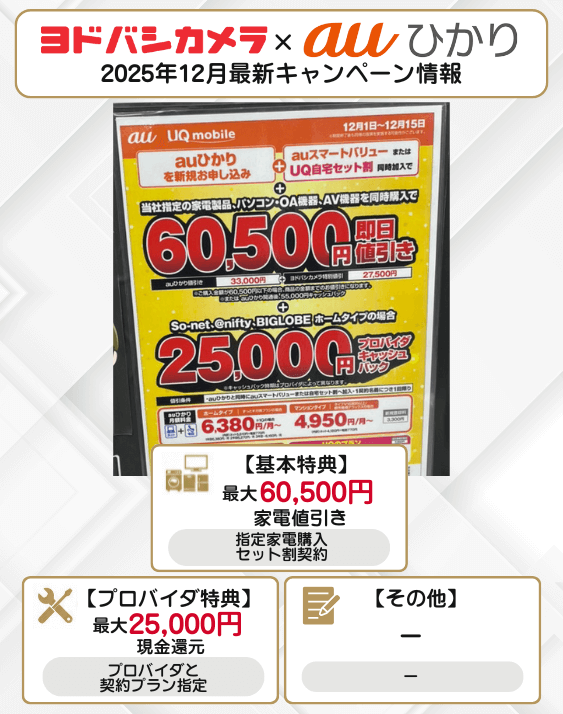 ヨドバシカメラ auひかり 2025年12月のキャンペーン