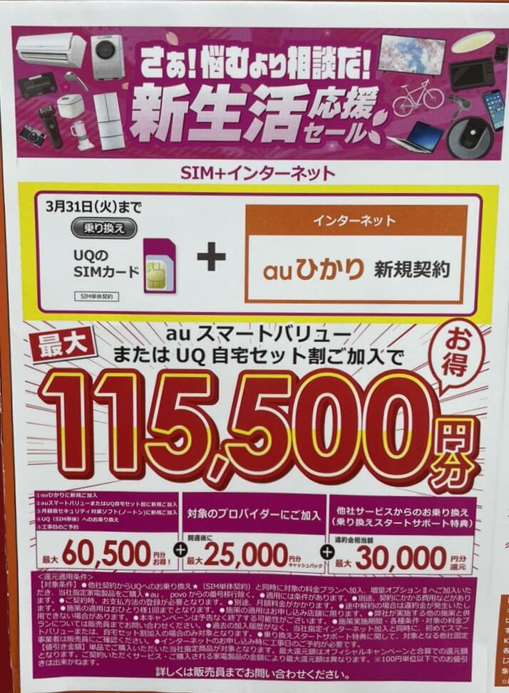 ビッグカメラ auひかり 2026年3月のキャンペーン